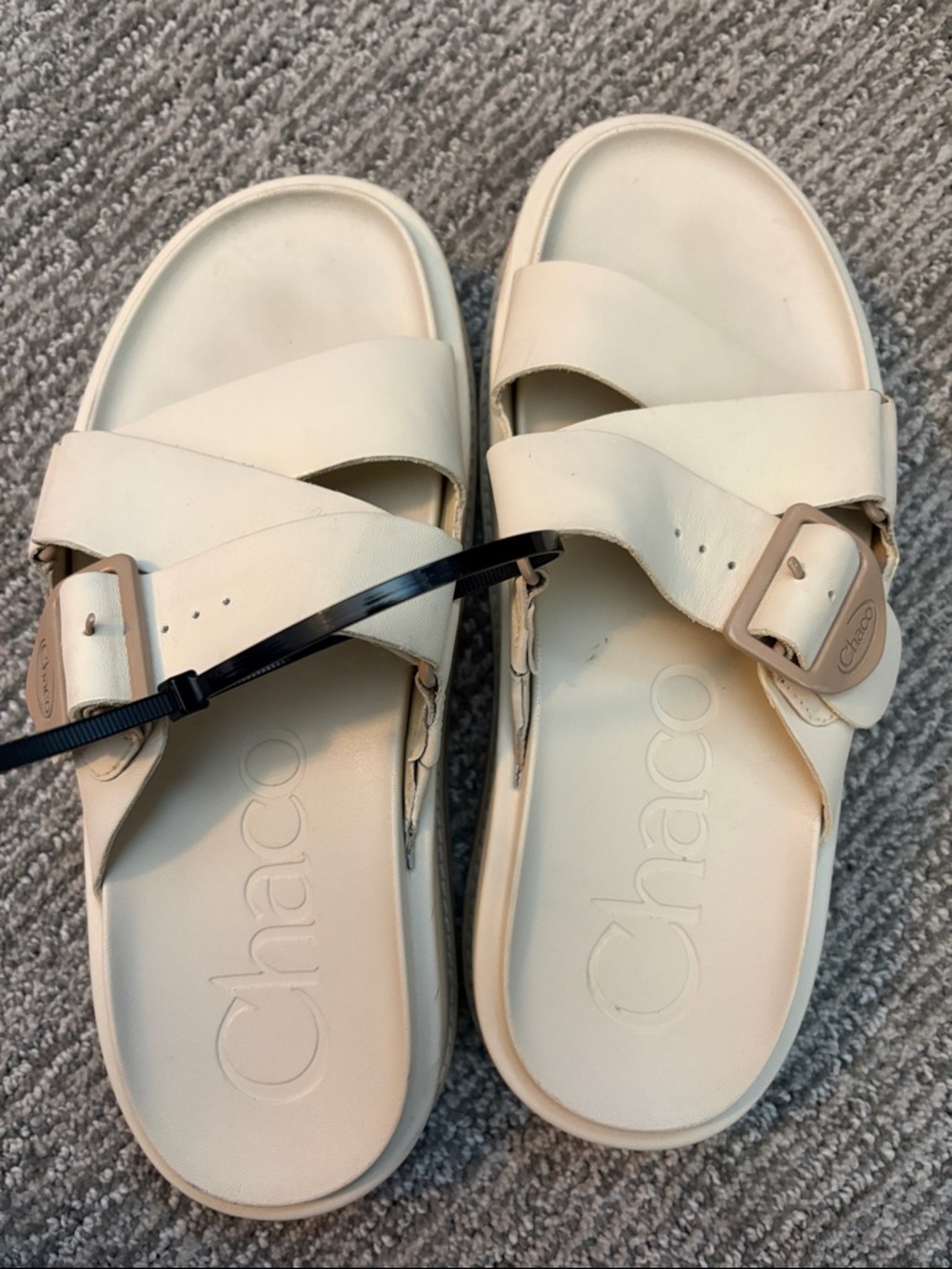Chaco Ivory Cross-Strap Slide Sandals